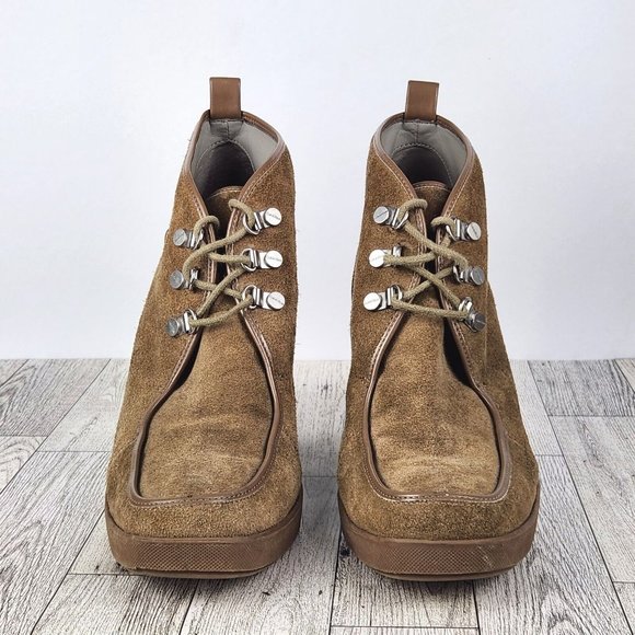 Calvin Klein Penelope Wedge Booties Womens Size 8.5M Tan Suede Lace-Up Ankle - Picture 3 of 16